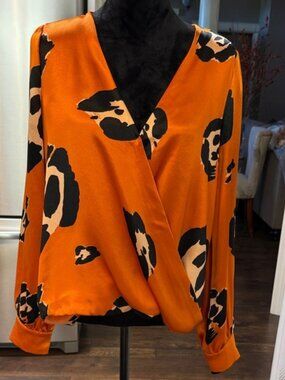 Honey Punch Bold Orange Leopard Wrap Blouse